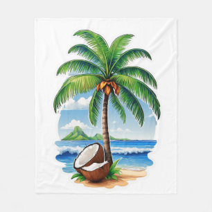 Coconut Tree Tropical Island Fleece Blanket