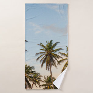 Coconut trees under cloudy sky in the morning bath towel
