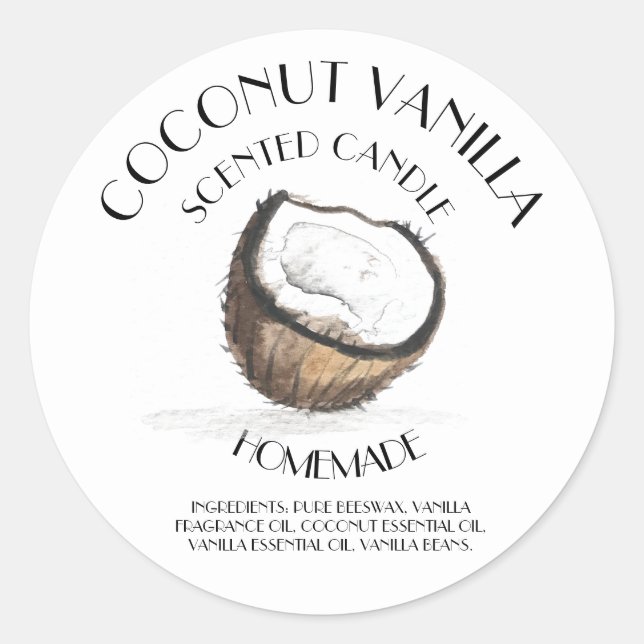 Coconut Vanilla Homemade Ingredients Typography Classic Round Sticker (Front)