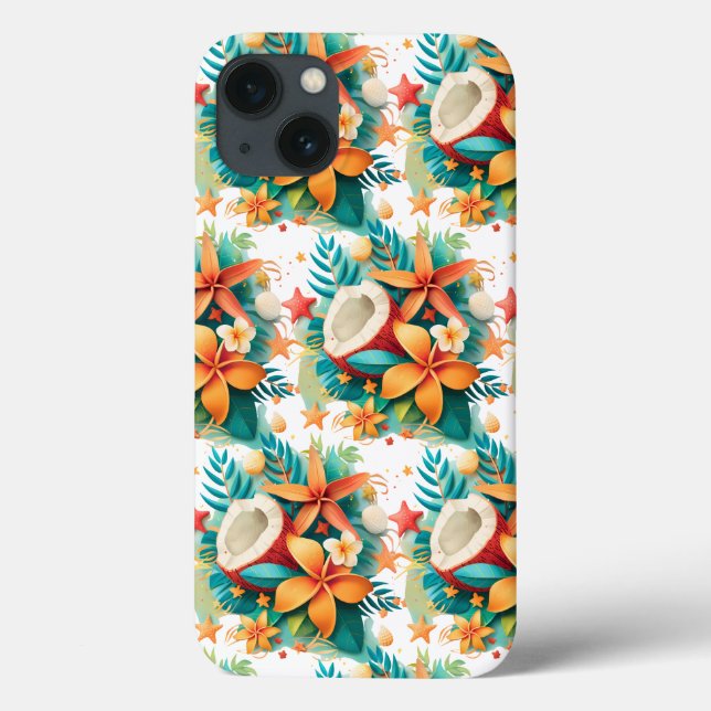 Coconut with Flowers and Shells  Case-Mate iPhone Case (Back)
