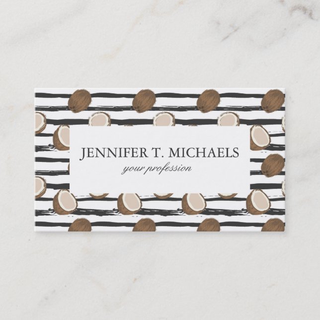 Coconuts on Grunge Stripes Pattern Business Card (Front)