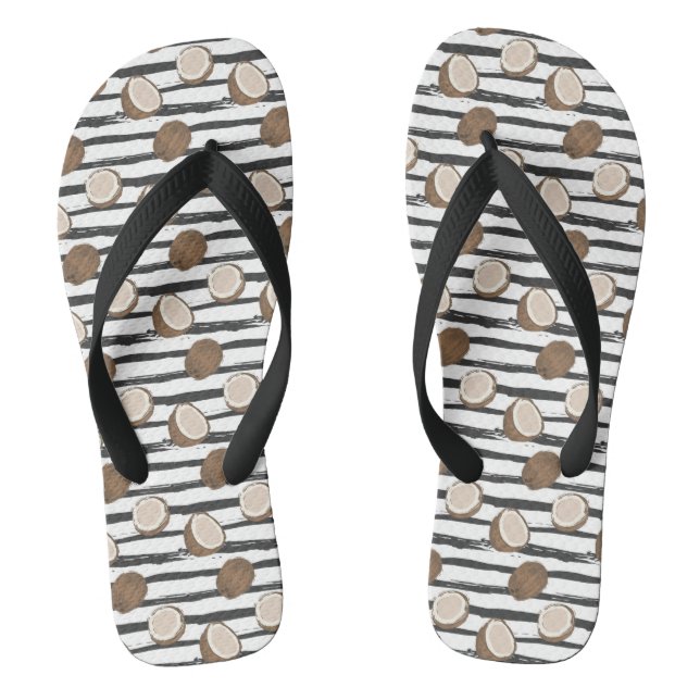 Coconuts on Grunge Stripes Pattern Jandals (Footbed)
