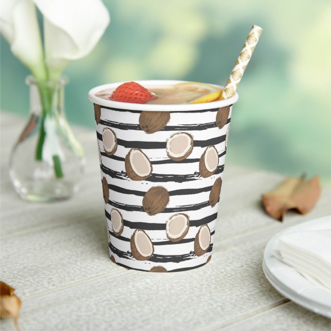 Coconuts on Grunge Stripes Pattern Paper Cups (Insitu)