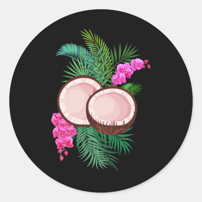 Coconuts Tropical Leaves Summer Hawaii  Classic Round Sticker (Front)