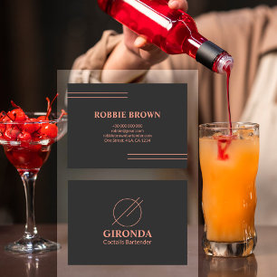 Coctail Bartender Black Pink Simple Typography Business Card