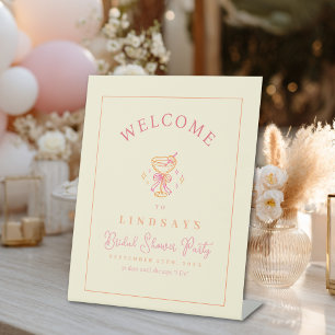 Coctail Bridal Shower Welcome Pedestal Sign