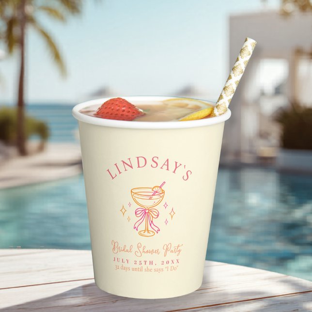 Coctail Bridal Shower Yellow Paper Cups (Coctail Bridal Shower Pink Yellow Paper Cups)
