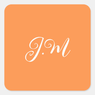 Coctail Party Orange solid colour monogram initial Square Sticker
