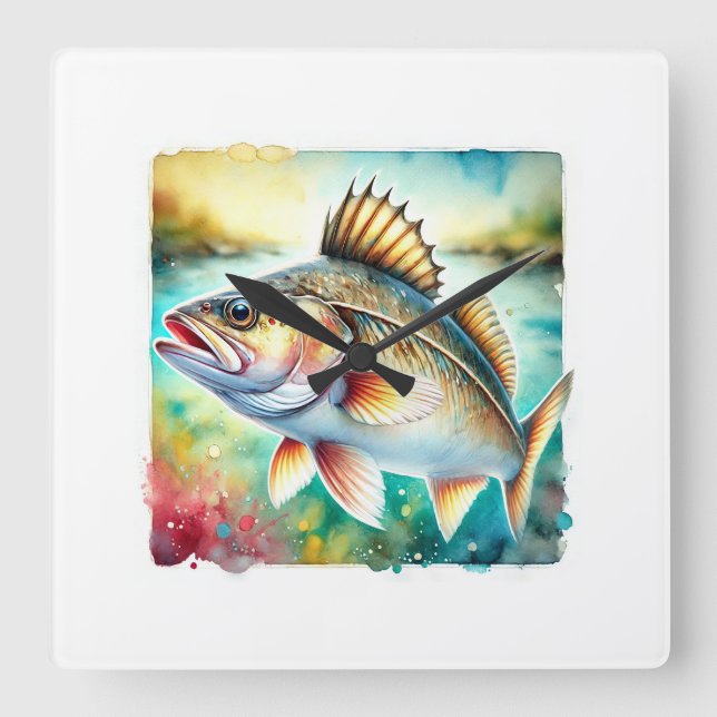Cod Fish 190724AREF127 - Watercolor Square Wall Clock (Front)