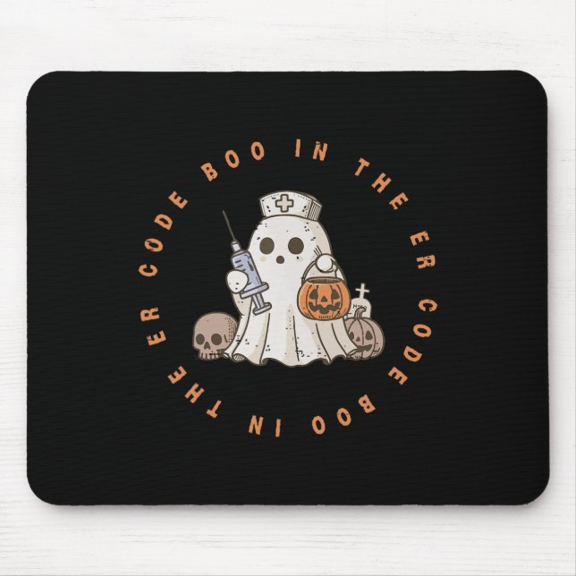 Code Boo In The Er Nurse Halloween Cute Ghost Spoo Mouse Pad (Front)