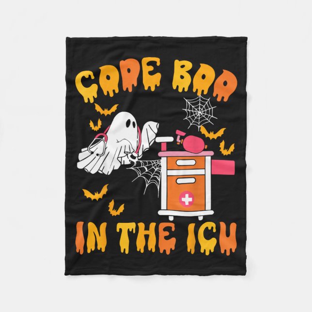 Code Boo In The Icu Ghost Nurse Halloween Soky Sea Fleece Blanket (Front)