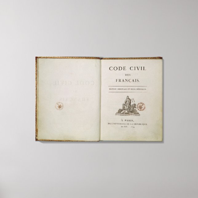 Code Civil, open at the titlepage, 1804 Canvas Print (Front)