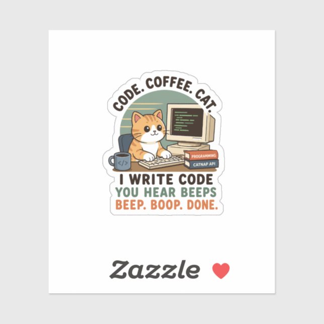 Code Coffee Cat Programmer Humour Illustration (Sheet)