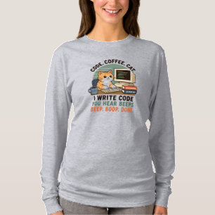 Code Coffee Cat Programmer Humour Illustration T-Shirt