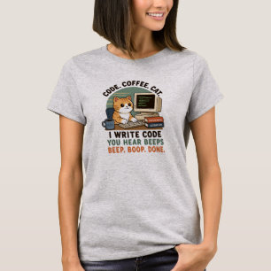 Code Coffee Cat Programmer Humour Illustration T-Shirt