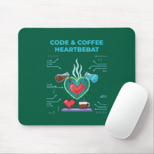 Code & Coffee Heartbeat Funny Geek Programmer Mouse Pad