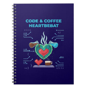 Code & Coffee Heartbeat   Funny Geek Programmer   Notebook