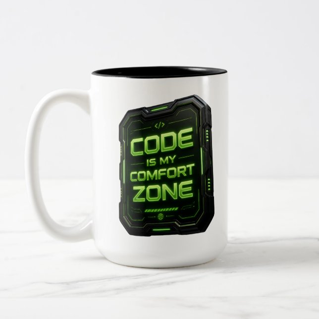 Code Is My Comfort Zone Cyberpunk Programmer Two-Tone Coffee Mug (Left)