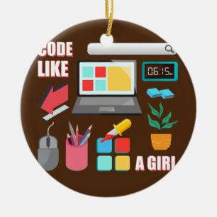 Code Like A Girl Coder Programmer Software Ceramic Tree Decoration