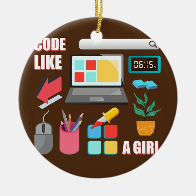 Code Like A Girl Coder Programmer Software Ceramic Tree Decoration (Front)