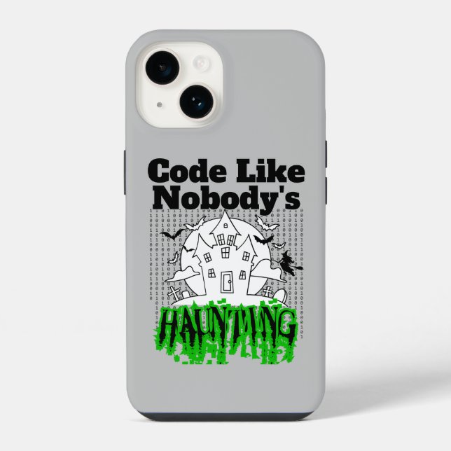 Code like nobody's haunting.w Grey BG iPhone Case (Back)