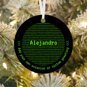 Coder Binary Theme Black & Green Teen Boy or Man's Metal Tree Decoration