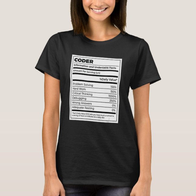 Coder Nutritional Facts Coder Programmer Computer  T-Shirt (Front)