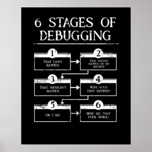 Coding 6 Stages Of Debugging Computer Programming Poster