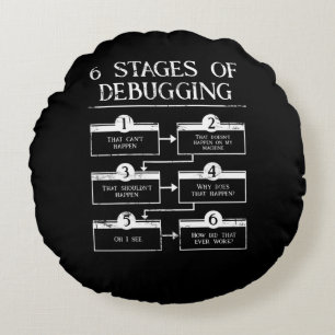 Coding 6 Stages Of Debugging Computer Programming Round Cushion