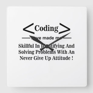 Coding Coder Developer Programmer Coding Square Wall Clock