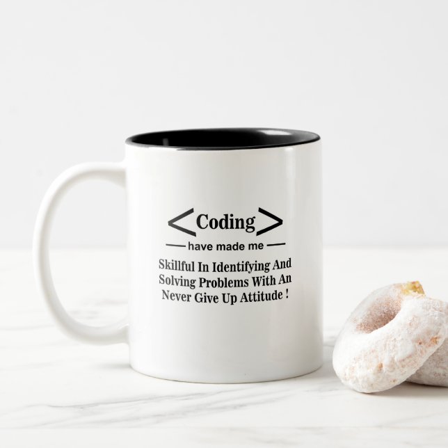 Coding Coder Programmer Coding  Two-Tone Coffee Mug (With Donut)