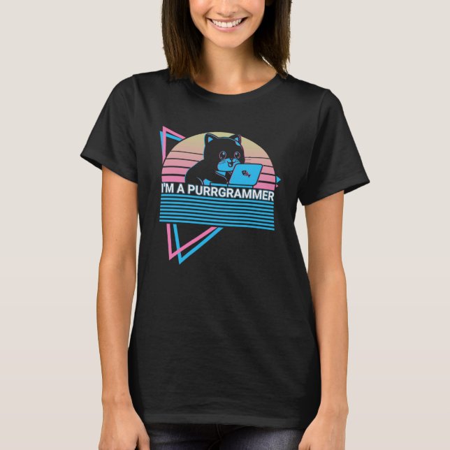 Coding Coder Retro Programmer I m a Purrgrammer T-Shirt (Front)