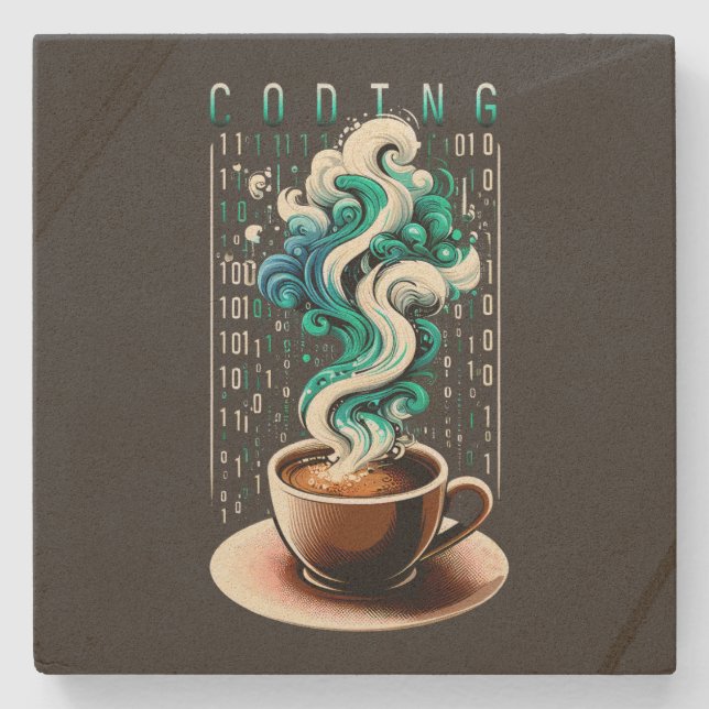 Coding & Coffee: Tech Enthusiast's Dream Art Stone Coaster (Front)
