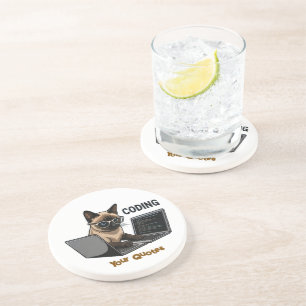 Coding Siamese Cat Cartoon Coaster