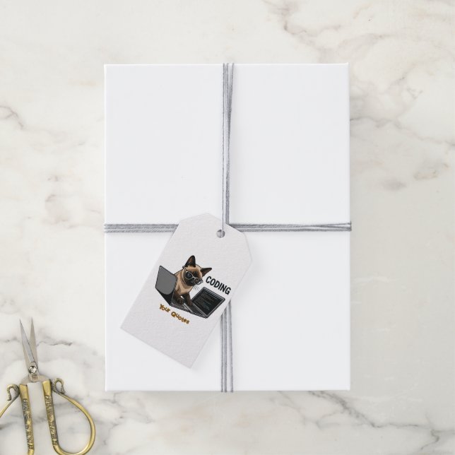 Coding Siamese Cat Cartoon Gift Tags (With Twine)