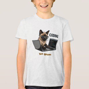 Coding Siamese Cat Cartoon Tri-Blend Shirt