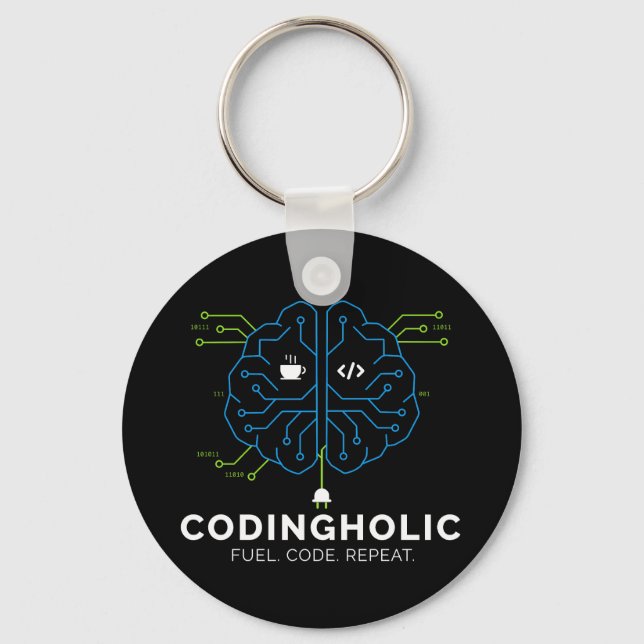 Codingholic Tech Brain Dark Programmer Key Ring (Front)