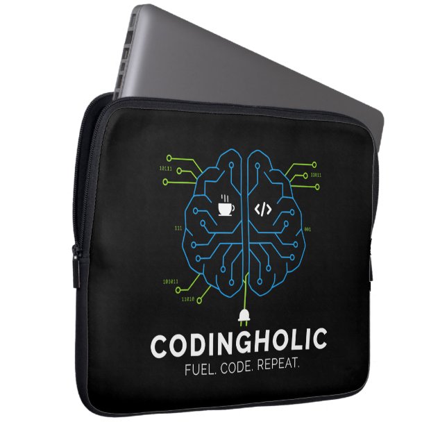 Codingholic Tech Brain Dark Programmer Laptop Sleeve (Front Right)