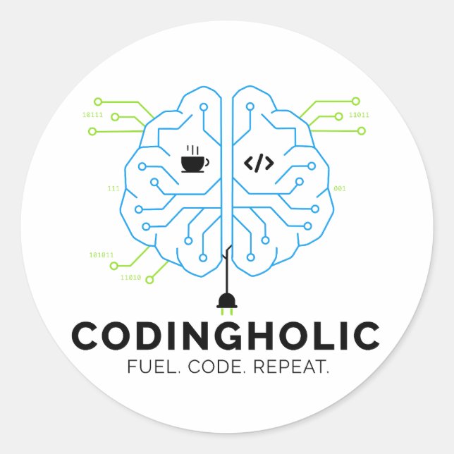 Codingholic Tech Brain Programmer Classic Round Sticker (Front)