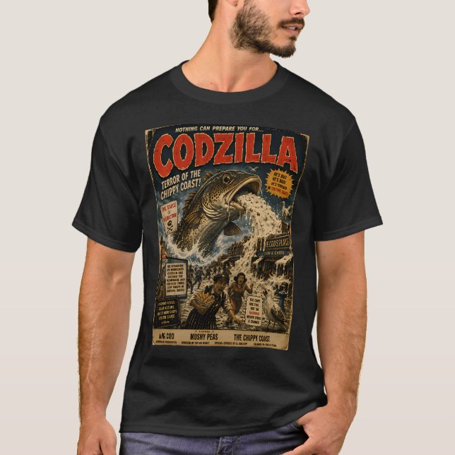 Codzilla Terror Of The Chippy Coast Funny Fish And T-Shirt (Front)