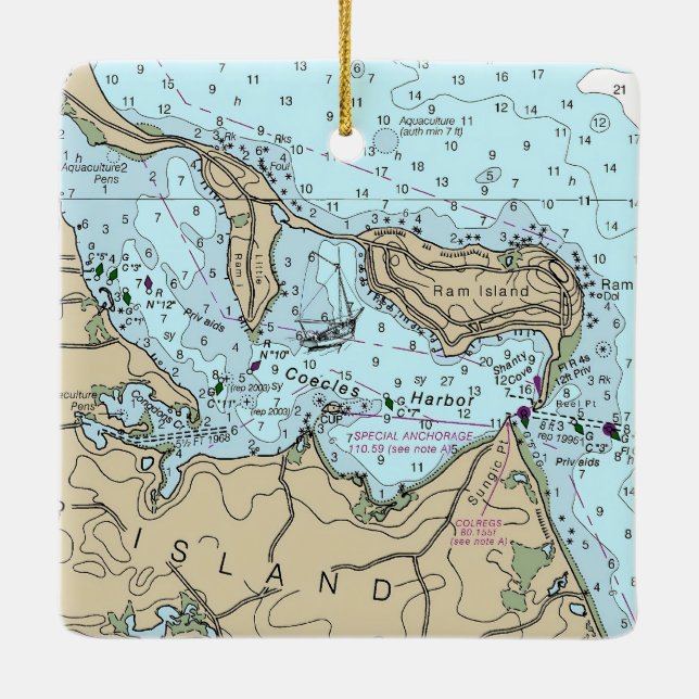 Coecles Harbour Nautical Christmas Ceramic Ornament (Back)