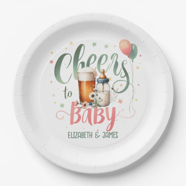 COED Baby Brewing Beers Bottles Cheers to Baby Paper Plate (Front)