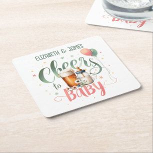 COED Baby Brewing Beers Bottles Cheers to Baby Square Paper Coaster