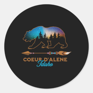 Coeur D'alene Idaho Bear Starry Night Travel Souve Classic Round Sticker