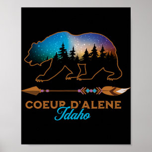 Coeur D'alene Idaho Bear Starry Night Travel Souve Poster