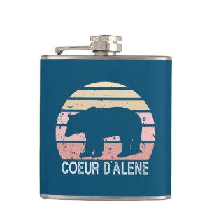 Coeur d'Alene Idaho Retro Bear Hip Flask
