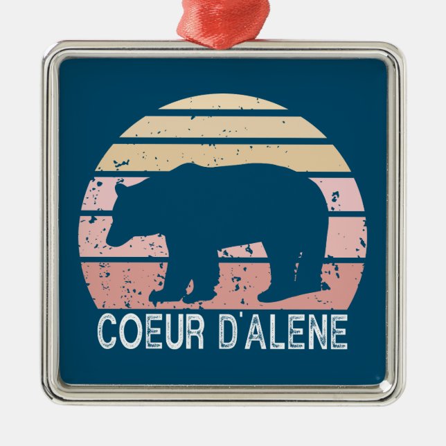 Coeur d'Alene Idaho Retro Bear Metal Tree Decoration (Front)