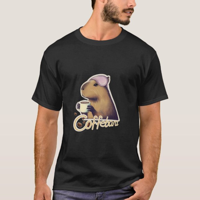 Coffebara Capybara Enjoying a Cup of Coffee T-Shirt (Front)