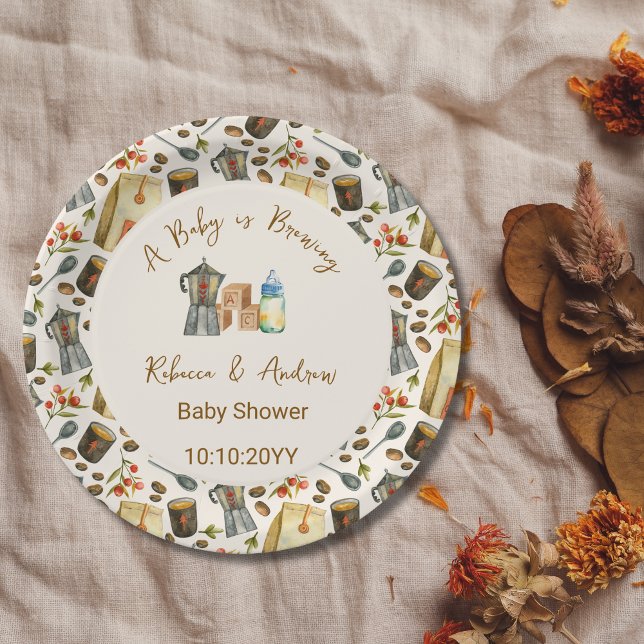 Coffee A Baby is Brewing Baby Shower  Paper Plate (Creator Uploaded)