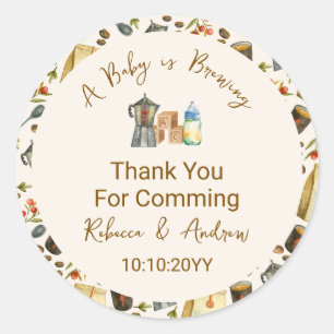 Coffee A Baby is Brewing Baby Shower Thank You Classic Round Sticker